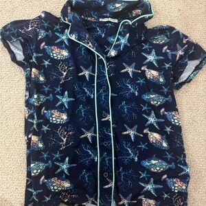 Navy Blue Starfish Print Pajama Set
